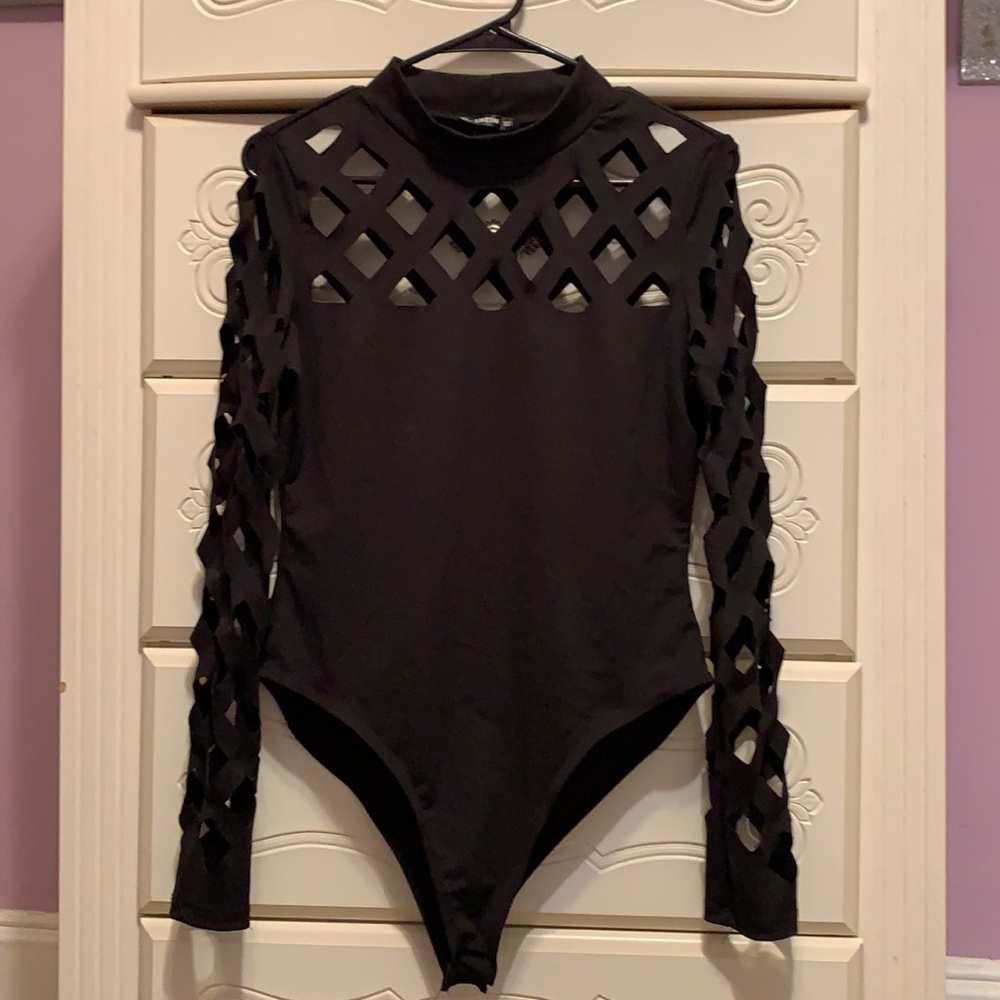 SHEIN black long sleeve bodysuit with cut outs